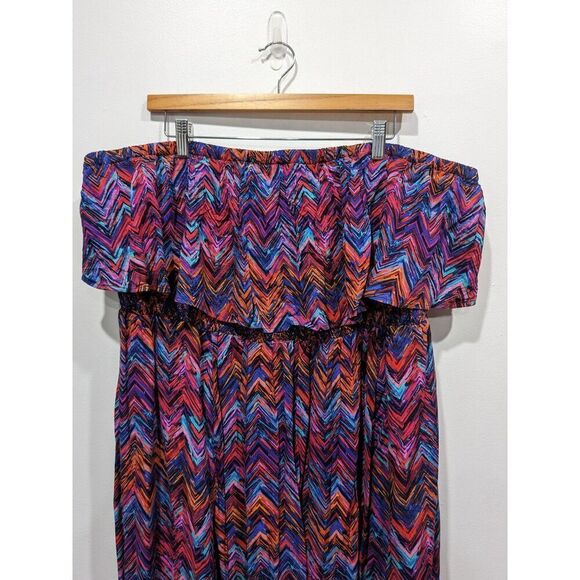New! Maxi Challis Smocked  Ruffle Strapless Off Shoulder Flowy Dress, 4(4X/26) - Picture 4 of 7